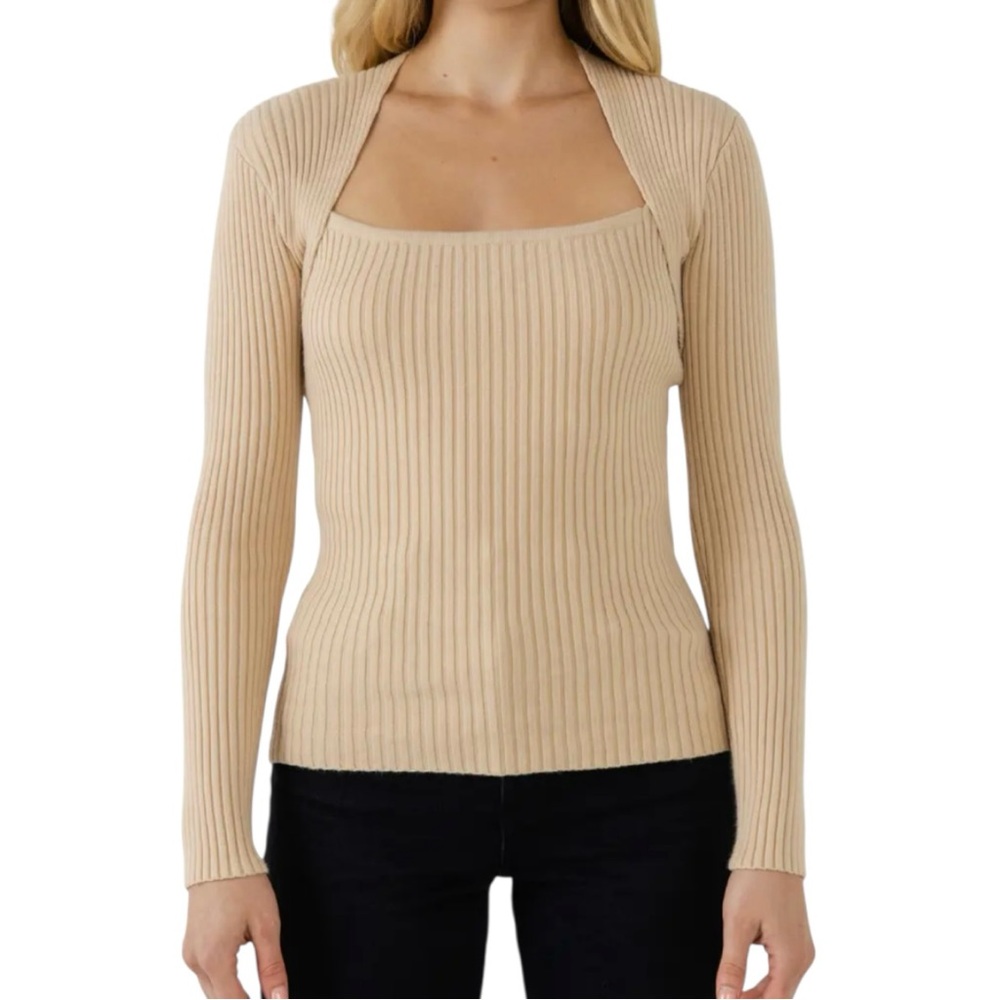 Anthropologie Ribbed Square Neck Long Sleeve Top